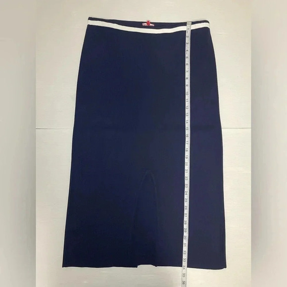 Staud Navy and White Karina Knit MIDI Skirt Size XL - Picture 3 of 7